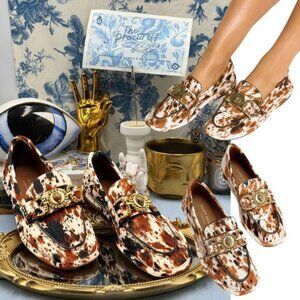 🆕 KURT GEIGER LONDON 🧿 NWOB Mansion Soft Loafer, Cow Print - Sz 39 US8.5